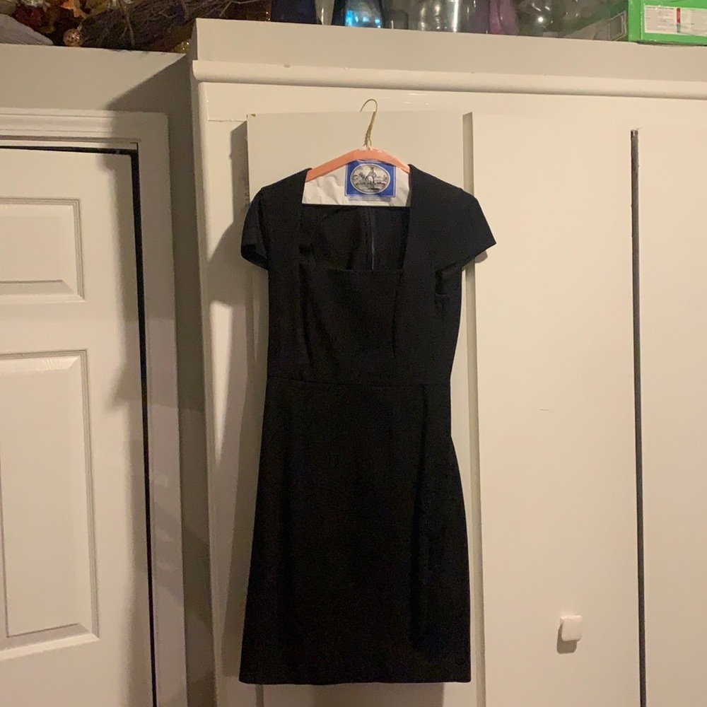 Black cap sleeve sheath dress